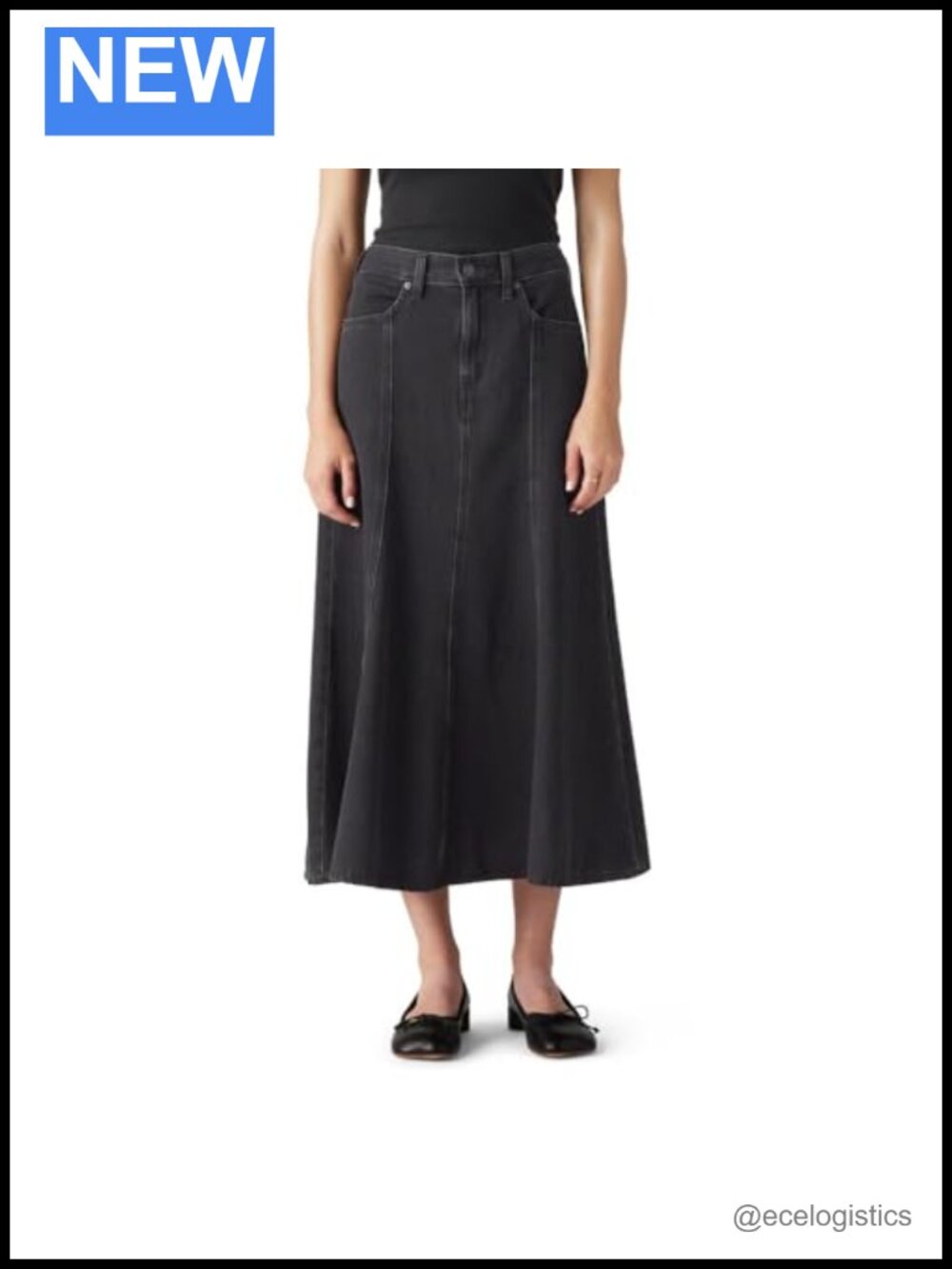 Fit and Flare Midi Skirt, High Rise, 100% Cotton, Zipper